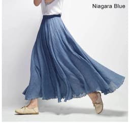 Women's Elegant High Waist Linen Maxi Skirt 2026 Summer Ladies Casual Elastic Waist 2 Layers Skirts Saia Feminina 20 Colors SK53