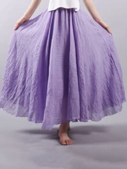 Women's Elegant High Waist Linen Maxi Skirt 2024 Summer Ladies Casual Elastic Waist 2 Layers Skirts Saia Feminina