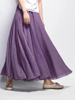 Women's Elegant High Waist Linen Maxi Skirt 2024 Summer Ladies Casual Elastic Waist 2 Layers Skirts Saia Feminina