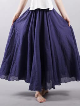 Women's Elegant High Waist Linen Maxi Skirt 2024 Summer Ladies Casual Elastic Waist 2 Layers Skirts Saia Feminina