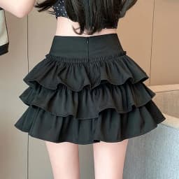 Korean Puffy Ruffles Cake Mini Skirt Women Kawaii Cute High Waist A-Line Skirts Girl's Fashion Streetwear Anti-Glare Short Skirt