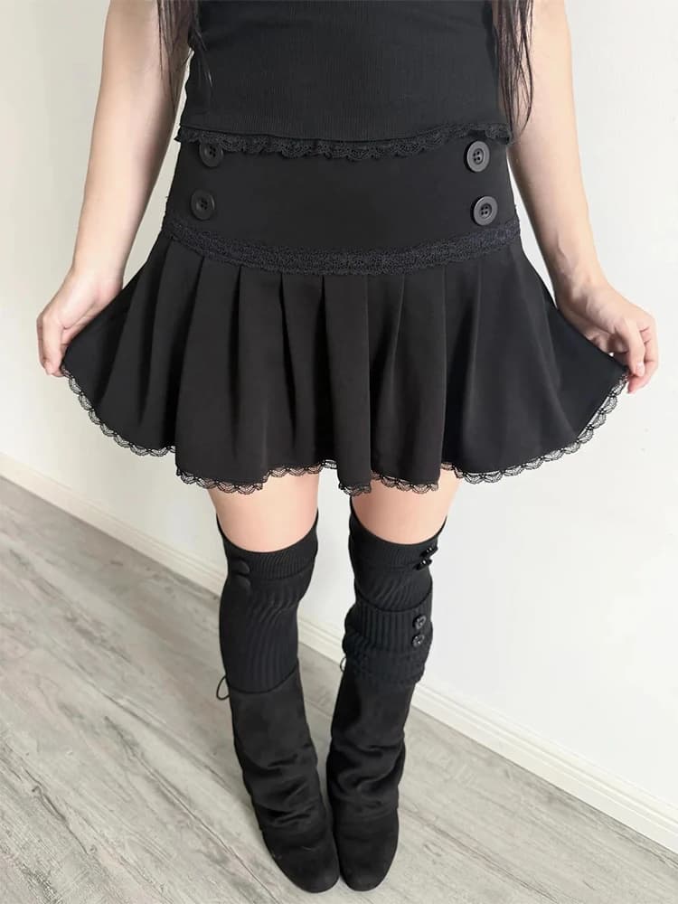 Gothic Punk Halloween Women's Y2K Aesthetic Mini Skirt Kawaii Cute Casual Slim Chic Trendy Fashion Jirai Kei Lace Pleated Skirts