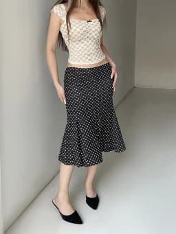 Women's Midi Skirts Dot Print Low Waist Skirts Spring Summer Casual Skirts 2025 Fashion Casual Elegant Clothes
