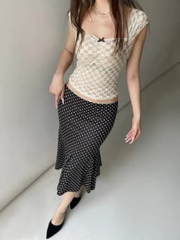 Women's Midi Skirts Dot Print Low Waist Skirts Spring Summer Casual Skirts 2025 Fashion Casual Elegant Clothes