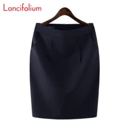 Knee Length Work Office High Waist Skirt Women Summer Vintage Formal OL Skirt Pocket Female Black Grey Bodycon Business Skirt