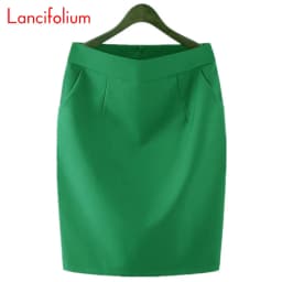 Knee Length Work Office High Waist Skirt Women Summer Vintage Formal OL Skirt Pocket Female Black Grey Bodycon Business Skirt