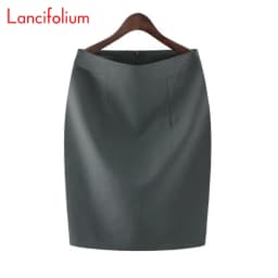 Knee Length Work Office High Waist Skirt Women Summer Vintage Formal OL Skirt Pocket Female Black Grey Bodycon Business Skirt