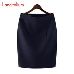 Knee Length Work Office High Waist Skirt Women Summer Vintage Formal OL Skirt Pocket Female Black Grey Bodycon Business Skirt