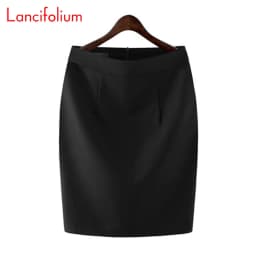 Knee Length Work Office High Waist Skirt Women Summer Vintage Formal OL Skirt Pocket Female Black Grey Bodycon Business Skirt