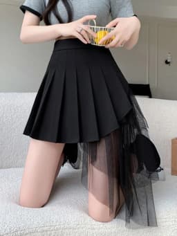 Mesh Patchwork Pleated Skirts Women High Waist Fashion Slim Sexy Mini Skirt Korean Sweet Preppy Style Spring Summer A Line Skirt