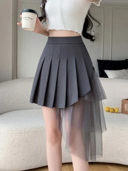 Mesh Patchwork Pleated Skirts Women High Waist Fashion Slim Sexy Mini Skirt Korean Sweet Preppy Style Spring Summer A Line Skirt