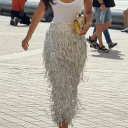 Fashionable Shiny Sequin TasselSkirt Women Heavy Vintage Elegant A-Line Party Skirt 2026 Spring Slimming Midi Dress