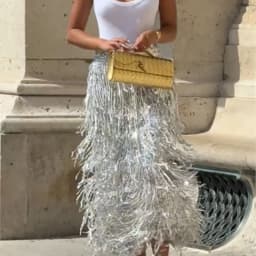 Fashionable Shiny Sequin TasselSkirt Women Heavy Vintage Elegant A-Line Party Skirt 2026 Spring Slimming Midi Dress