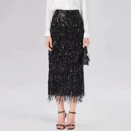 Fashionable Shiny Sequin TasselSkirt Women Heavy Vintage Elegant A-Line Party Skirt 2026 Spring Slimming Midi Dress