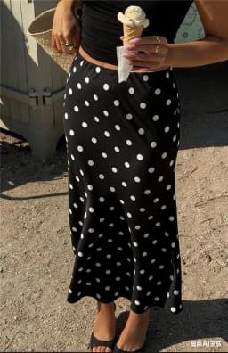 Women Y2K Polka Dot Satin Midi Skirt High Waist Fishtail Long Skirt Elegant Silky Satin Skirt For Summer Office Party Vacation