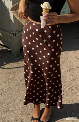 Women Y2K Polka Dot Satin Midi Skirt High Waist Fishtail Long Skirt Elegant Silky Satin Skirt For Summer Office Party Vacation