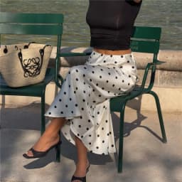 Women Y2K Polka Dot Satin Midi Skirt High Waist Fishtail Long Skirt Elegant Silky Satin Skirt For Summer Office Party Vacation