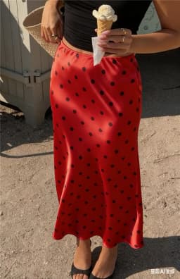 Women Y2K Polka Dot Satin Midi Skirt High Waist Fishtail Long Skirt Elegant Silky Satin Skirt For Summer Office Party Vacation