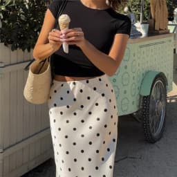 Women Y2K Polka Dot Satin Midi Skirt High Waist Fishtail Long Skirt Elegant Silky Satin Skirt For Summer Office Party Vacation