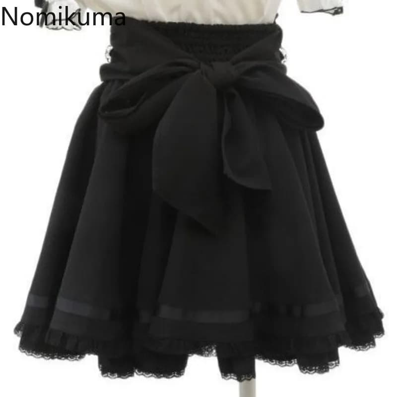 Lolita Style Sweet Women Skirt Japanese Fashion Jupe 2025 Faldas Mujer De Moda Bandage Bow Patchwork Lace Cute Y2k Skirts 63b343