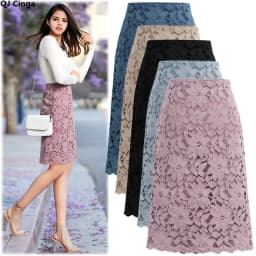 2026 New Women's Pink Skirt, Summer Lace Elegant Office Skirts Pencil Bandage Skirt for Women Skirts Knee-length High Waist