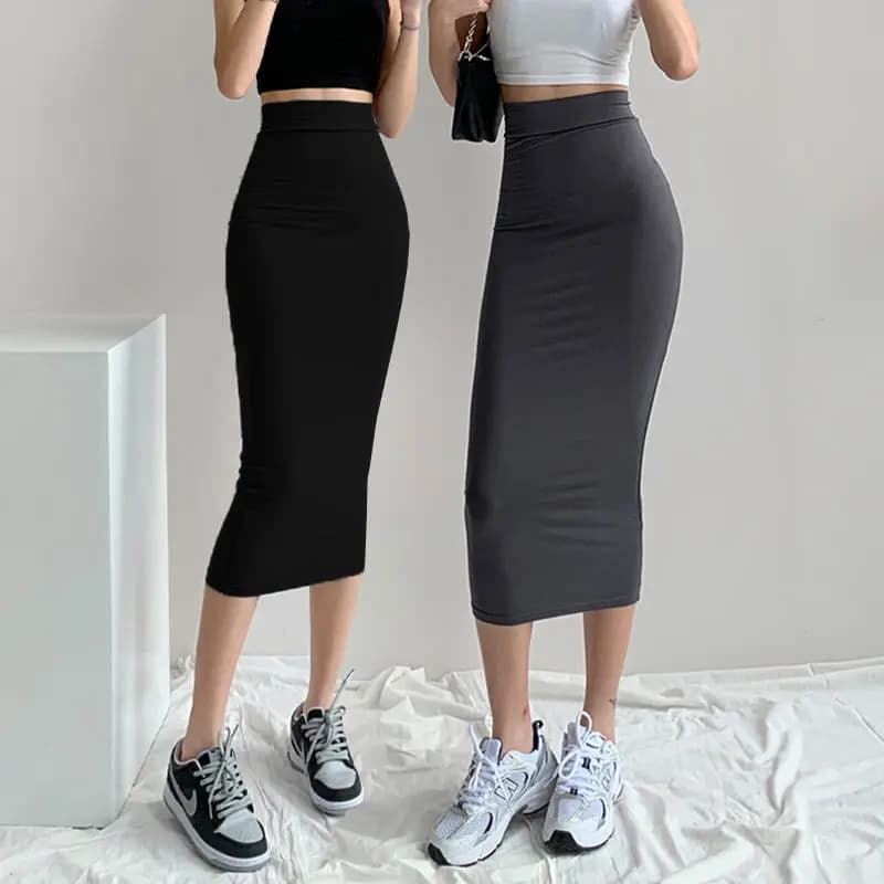 Elastic Mid-Waist Skirt Women's Spring Summer Sexy Straight Cut Cotton Blend Tight Fit A-Line Skirt Fashionable Elegant