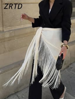 Street Tassels Lace Up Women's Mini Skirt High Waist Irregular Hem Female Skirts 2026 Autumn Lady All-match Accessories