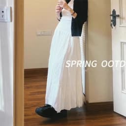 Spring Summer Women Long Skirts Fashion High Waist Elastic Patchwork A-Line Skirt Casual All-Match White Cake Maxi Skirts Female