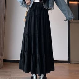 Spring Summer Women Long Skirts Fashion High Waist Elastic Patchwork A-Line Skirt Casual All-Match White Cake Maxi Skirts Female