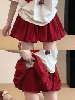 Red Petal Hem Bloom Skirt Women Summer Lightweight High Waist Flattering Fit Anti-Slip Lining Petite A-Line Mini Flowy Skirt