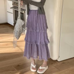Sweet Lace Ruffles Long Skirt Women Summer Cute Puff Cake A Line Skirt Woman Korean Style High Waist White Chiffon Tulle Skirt