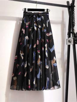 Long Skirt Women For Spring Summer Lady Korean Style White Black Chiffon Sun School High Waist Midi Skirt Female