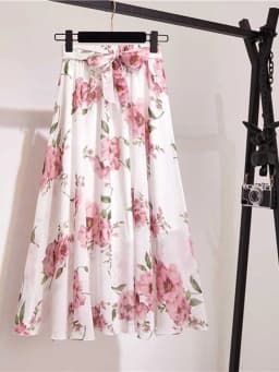 Long Skirt Women For Spring Summer Lady Korean Style White Black Chiffon Sun School High Waist Midi Skirt Female