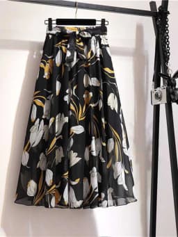 Long Skirt Women For Spring Summer Lady Korean Style White Black Chiffon Sun School High Waist Midi Skirt Female