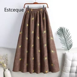Corduroy Embroidery Women's Skirts Autumn Winter New Arrival Floral Skirts Female High Waist Slimming Mid-calf Skirt for Woman