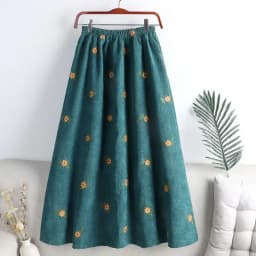 Corduroy Embroidery Women's Skirts Autumn Winter New Arrival Floral Skirts Female High Waist Slimming Mid-calf Skirt for Woman
