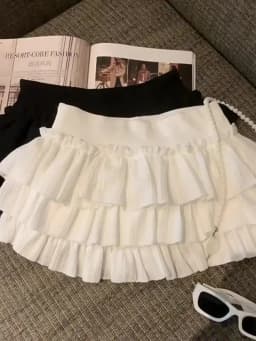 Sweet Puffy White Mini Skirt for Women Korean Harajuku Style Ruched Ruffle Skirts Woman Casual Campus Elastic Waist A-line Skirt