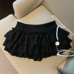 Sweet Puffy White Mini Skirt for Women Korean Harajuku Style Ruched Ruffle Skirts Woman Casual Campus Elastic Waist A-line Skirt