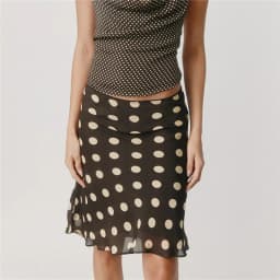 Vintage Y2K Polka Dot Midi Skirt Women High Waist Ruffle Hem Silky Satin Flared Skirt Casual Summer Streetwear Party Skirt