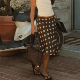 Vintage Y2K Polka Dot Midi Skirt Women High Waist Ruffle Hem Silky Satin Flared Skirt Casual Summer Streetwear Party Skirt