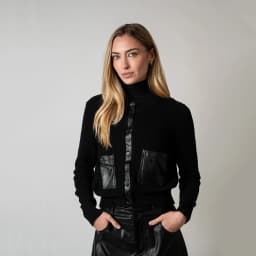 AP AW26 Women Leather Skirt and Leather Patch Cardigan Fashion Style