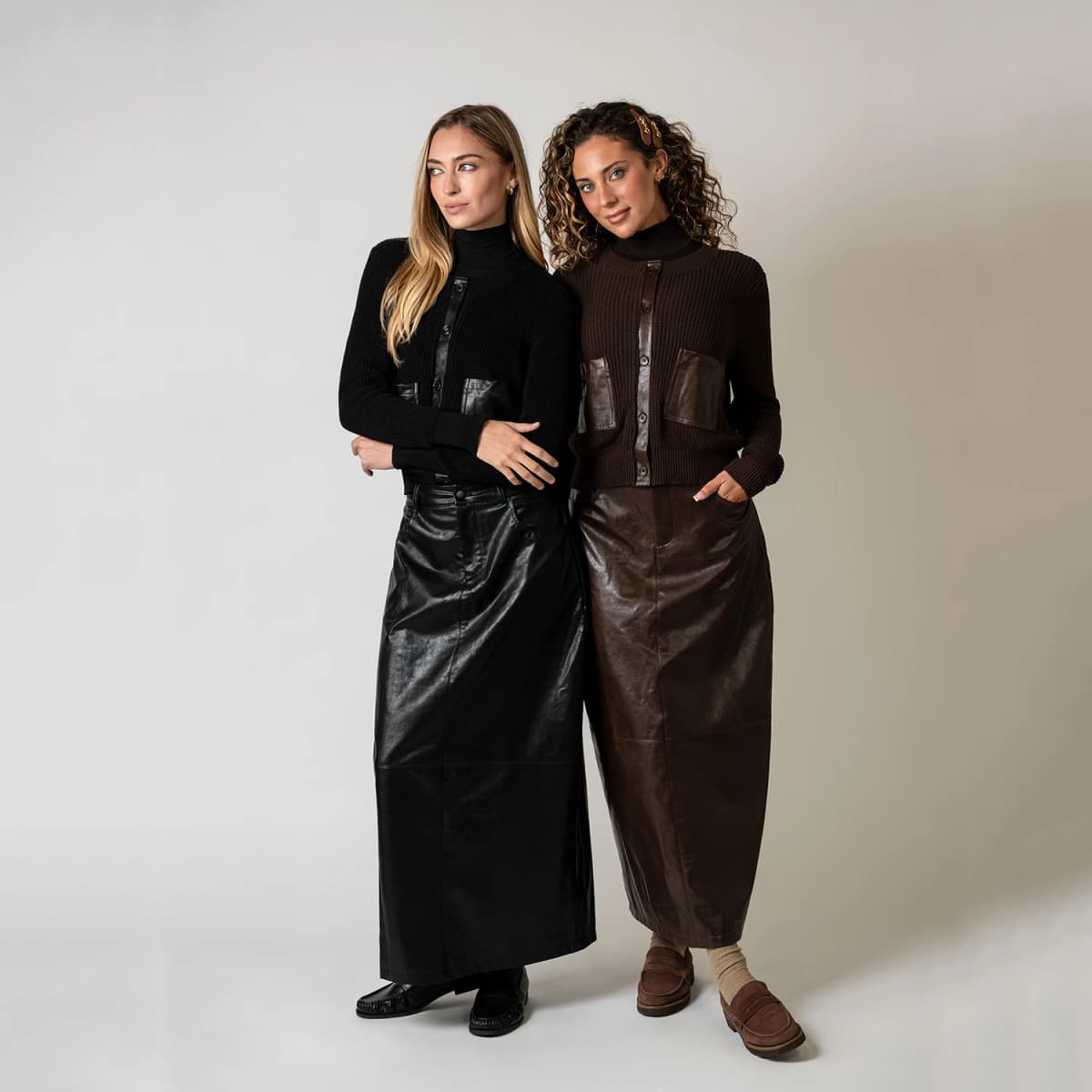 AP AW26 Women Leather Skirt and Leather Patch Cardigan Fashion Style