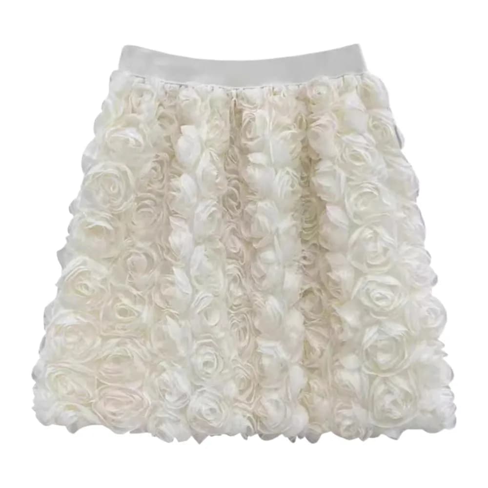 Solid Color Three-dimensional Rose Blossoms Short Skirts Women 2025 Sweet High Waist Elegant Skirt