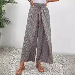Spring Summer Women Elegant Wide Legs Pants Casual Vacation Beach Print Trousers Office Lady Loose High Waist Pants Skirts