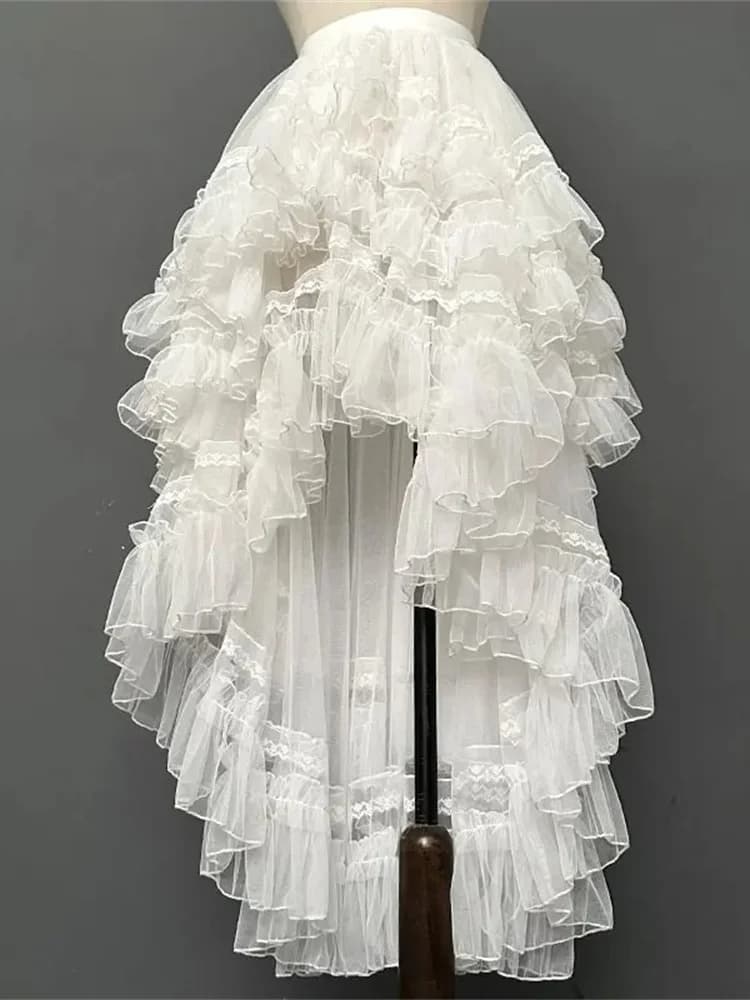 Gothic Lolita Lace Layer Jsk Princess Skirt for Women High Waist Costume Cosplay Japanese Kawaii Cute Mesh Ruffles Evening Skirt