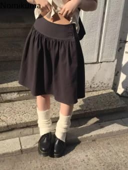 2025 Faldas Mujer De Moda Vintage Skirt for Women Korean Saia High Waist Loose Jupe Solid Color Chic Folds Summer A-line Skirts