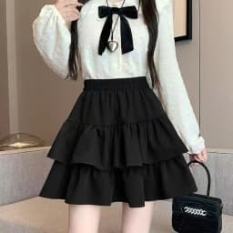 Princess Kawaii Sweet Mini Skirt Elastic High Waist Ballet-Style Tiered Skirt New White Casual Matching Girl's Short Cake Skirt