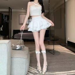 Princess Kawaii Sweet Mini Skirt Elastic High Waist Ballet-Style Tiered Skirt New White Casual Matching Girl's Short Cake Skirt