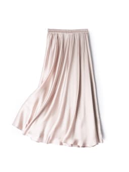SuyaDream Women Pleated Skirt, 100%Real Silk, Elastic Waist, Solid Long A-Line Skirts, 2025 Spring Summer Bottoms