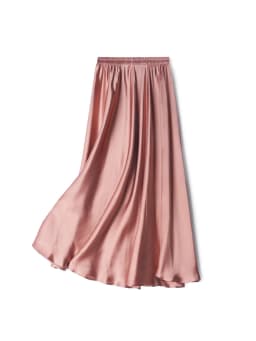 SuyaDream Women Pleated Skirt, 100%Real Silk, Elastic Waist, Solid Long A-Line Skirts, 2025 Spring Summer Bottoms
